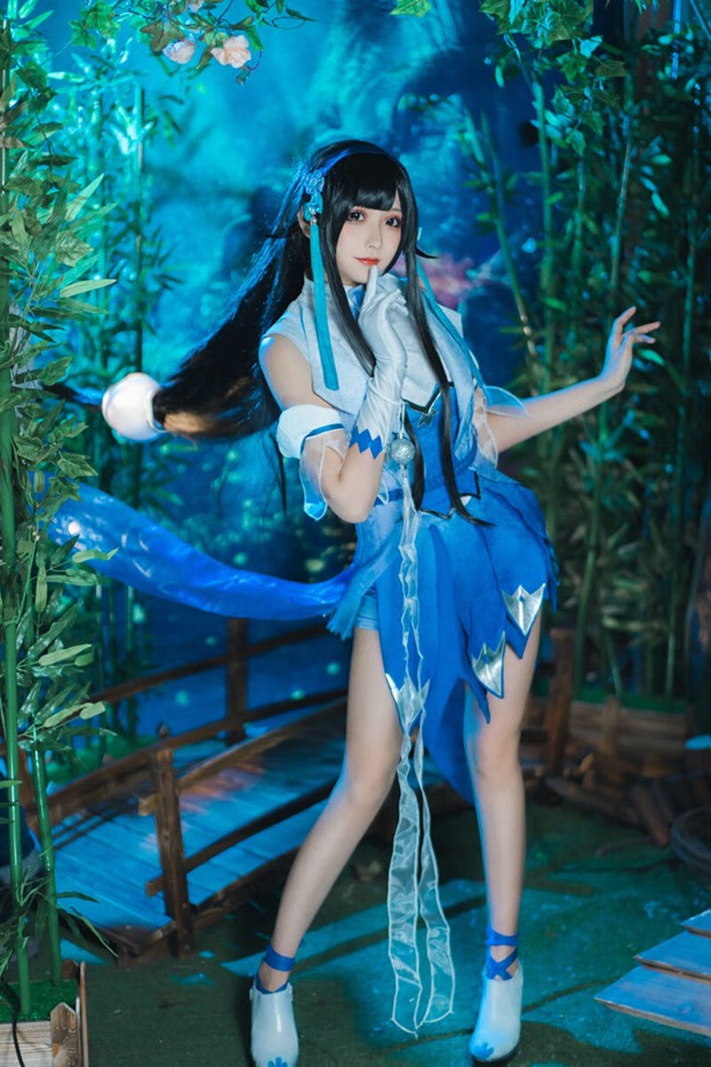 现货王者原皮幻纱之灵西施cos服荣耀美女假发衣服稷下星之队西施cos1