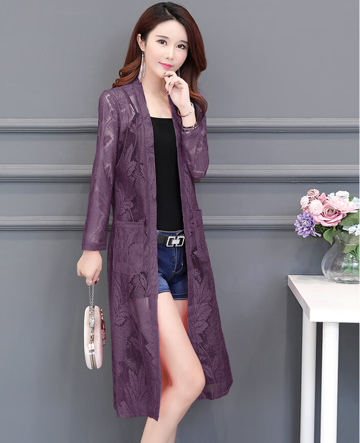 中长款夏女蕾丝开衫外披肩薄款外套空调衫外搭中长款长袖披风外衣
