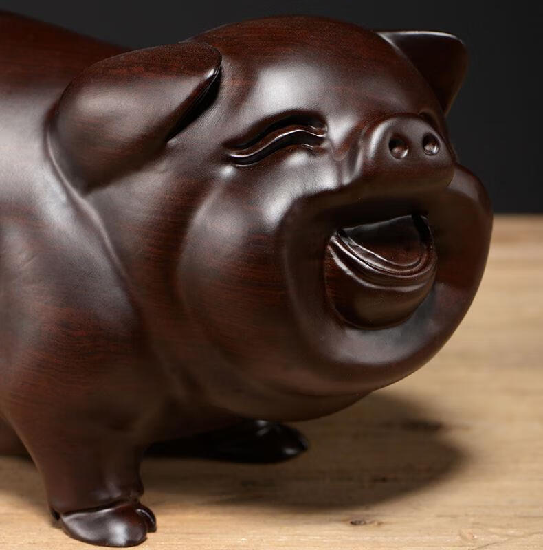 唐砖木雕摆件猪木质十二生肖猪红木工艺品仿古家居客厅玄关装饰礼品