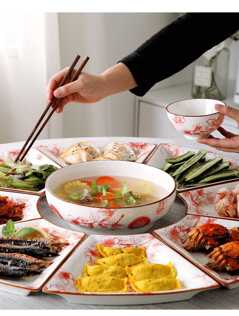 家用菜碟团圆拼盘组合过年陶瓷餐具家庭盘子套装年夜饭菜盘碗碟