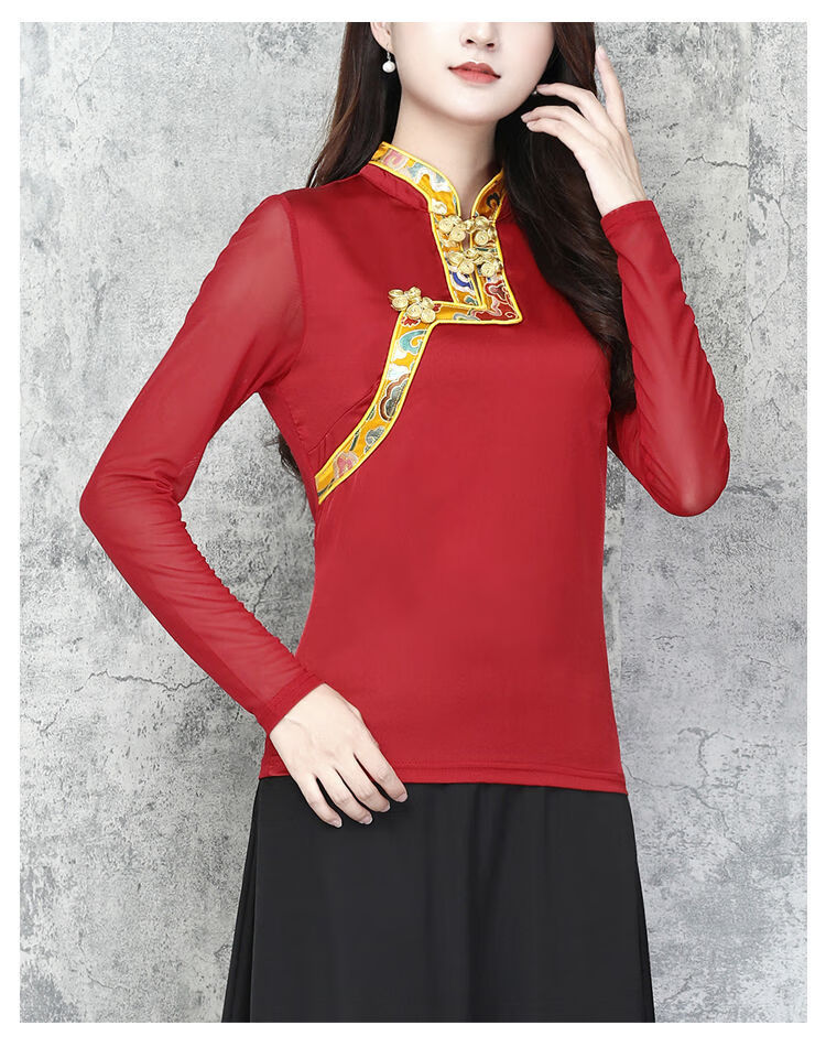 现货直发新年民族风上衣长袖网纱春秋季藏族女装夏锅庄舞蹈服大码宽松
