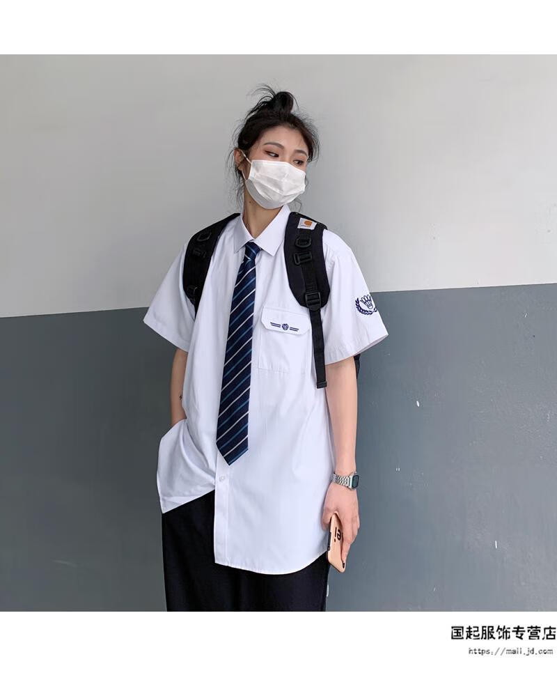 原创正dk制服男女学生短袖白衬衫夏季正统学院风情侣jk衬衣班服 白色