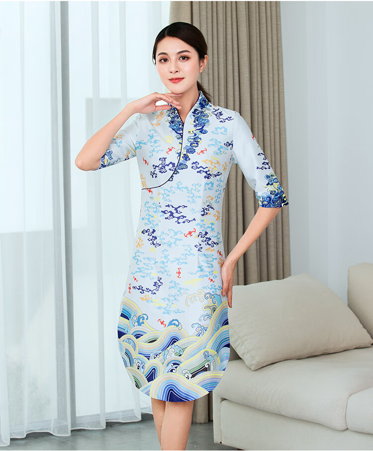 海航空姐制服女职业装海天祥云旗袍连衣裙女短售楼部工作服 旗袍