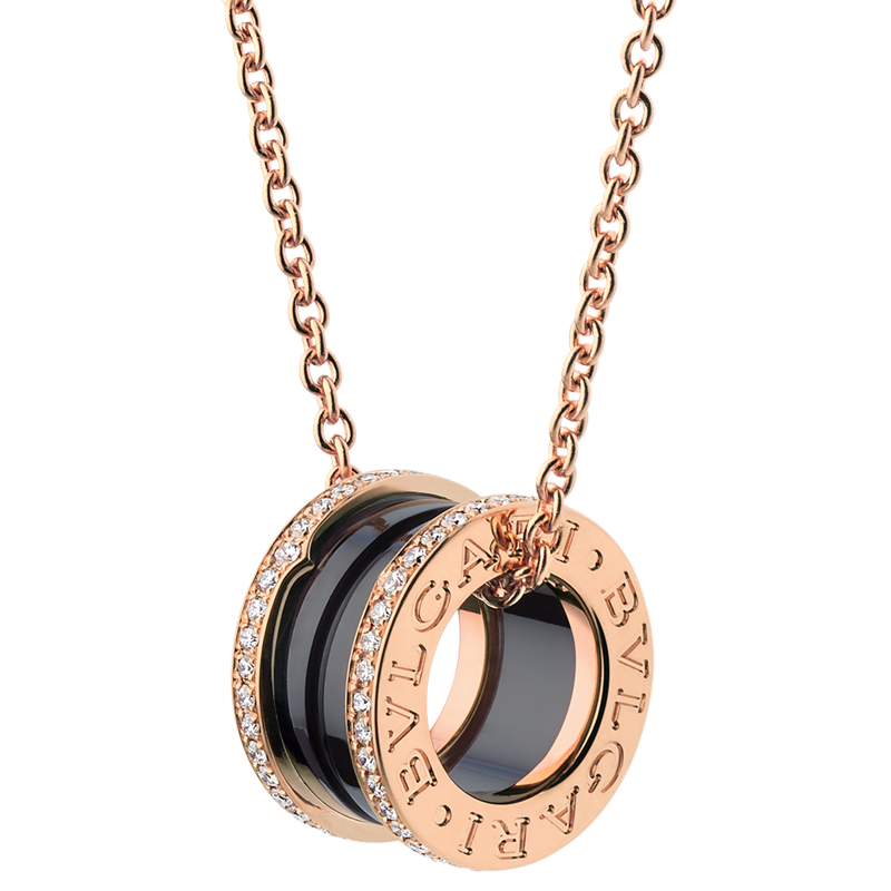 bvlgari宝格丽项链男女同款18k玫瑰色金搭配黑色陶瓷边缘镶钻项链年货