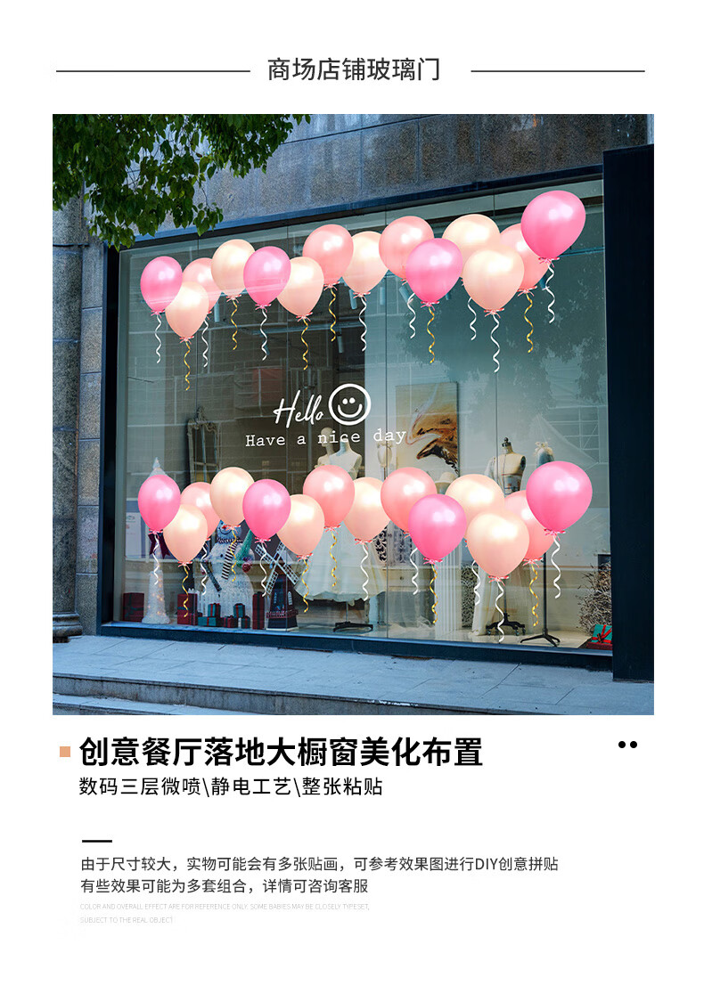 网红店铺玻璃门静电贴画开业店庆生日布置西餐厅大橱窗c气球表情超大