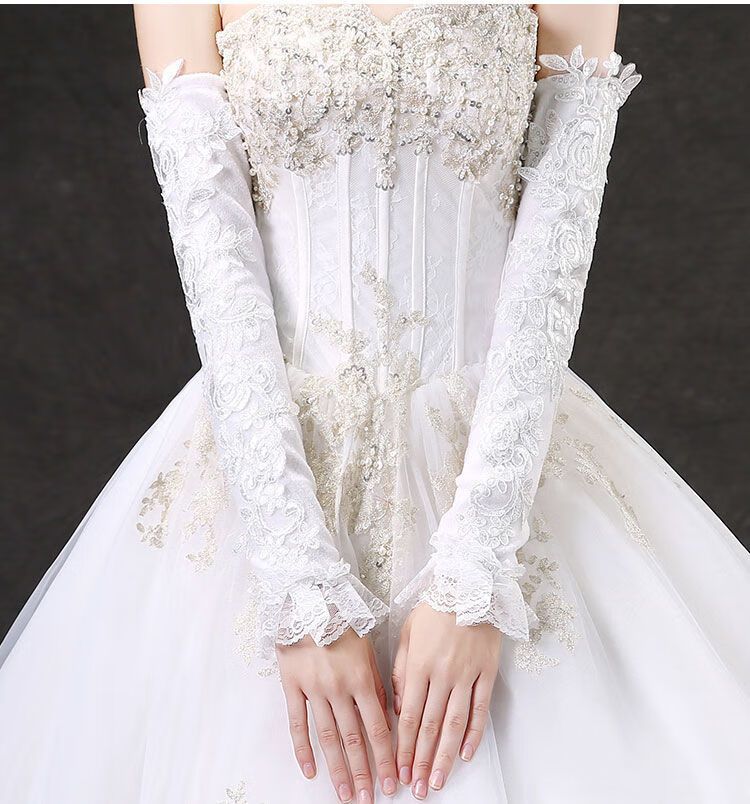 手套蕾丝长款加厚保暖百搭冬季新娘手套结婚礼服袖套婚纱手套蕾丝长款