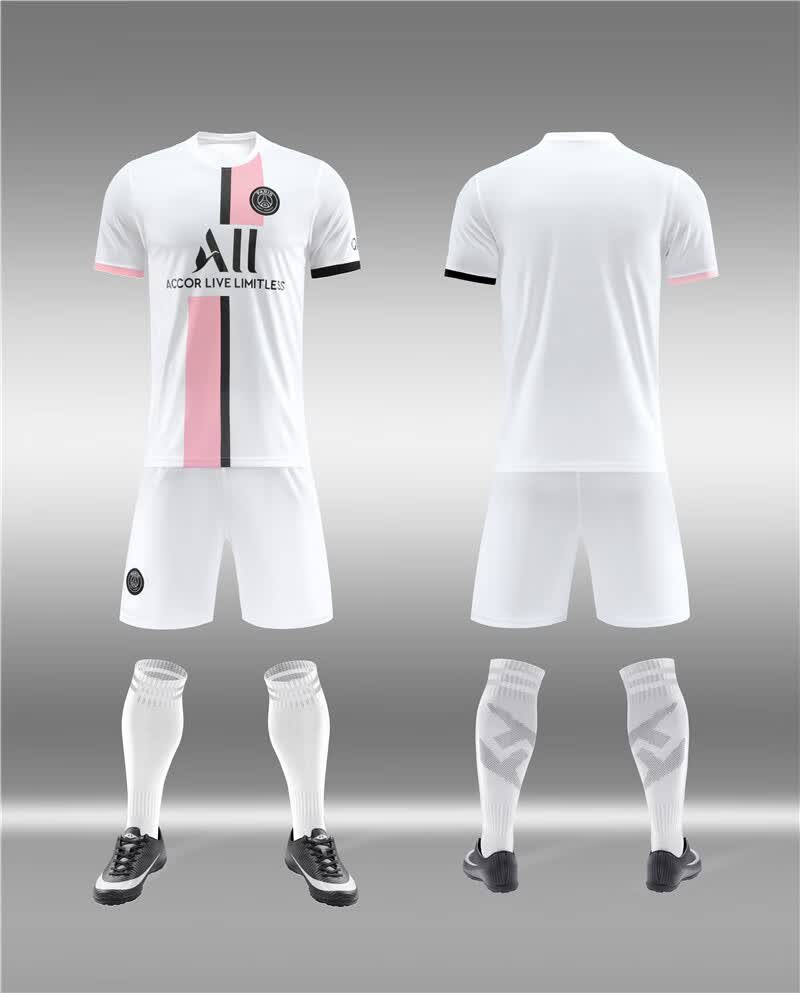 大巴黎圣日耳曼客场足球服男女速干透气短袖长袖两件套球衣白白色均码