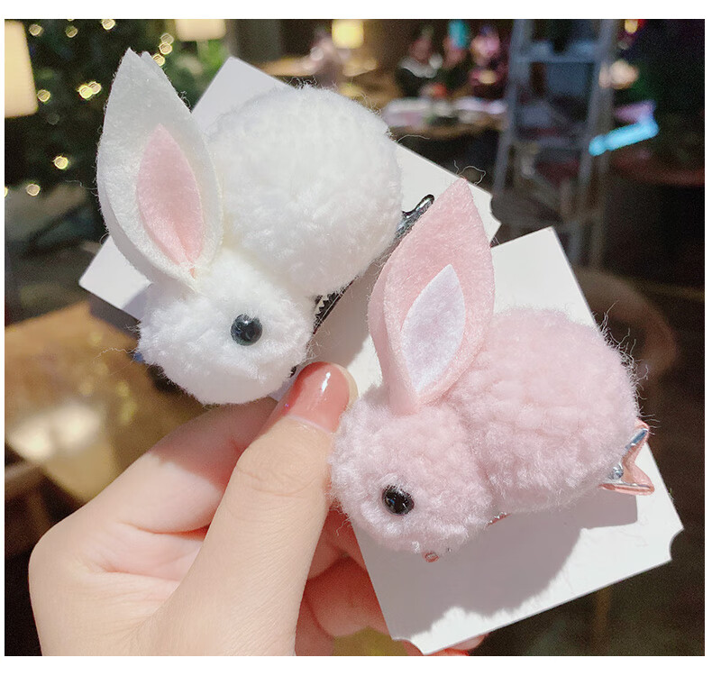 youeshone毛绒可爱小兔子发夹宝宝扎头橡皮筋少女侧边发卡韩国儿童
