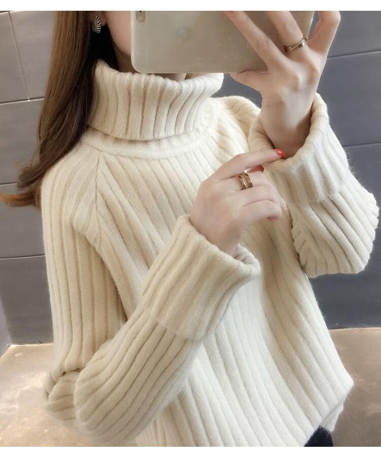 捡漏2021新款冬装女士加绒加厚高领毛衣女装宽松外穿打底衫冬季浅紫s