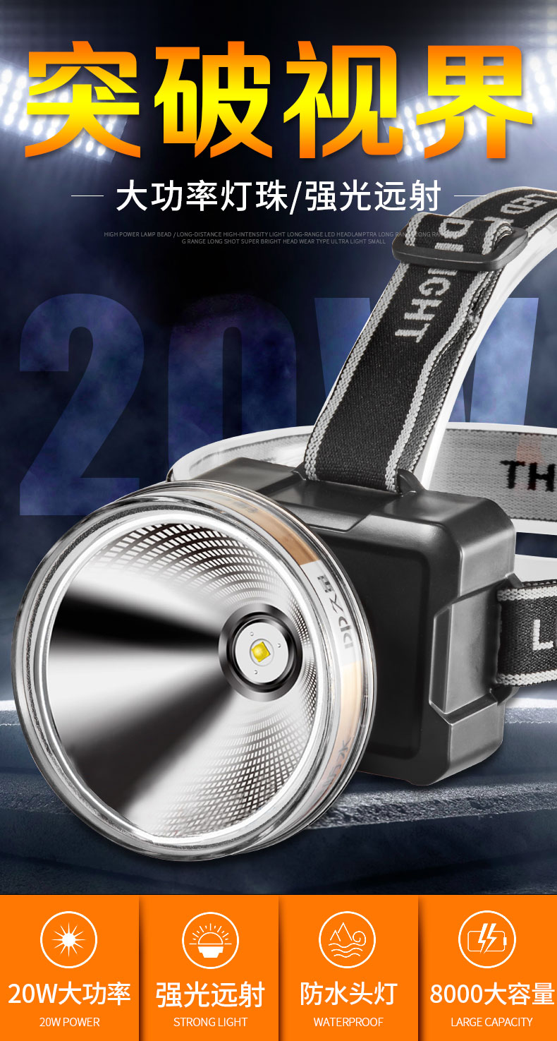 久量强光头灯久量强光头灯充电超亮头戴式电筒疝气灯户外钓鱼大功率