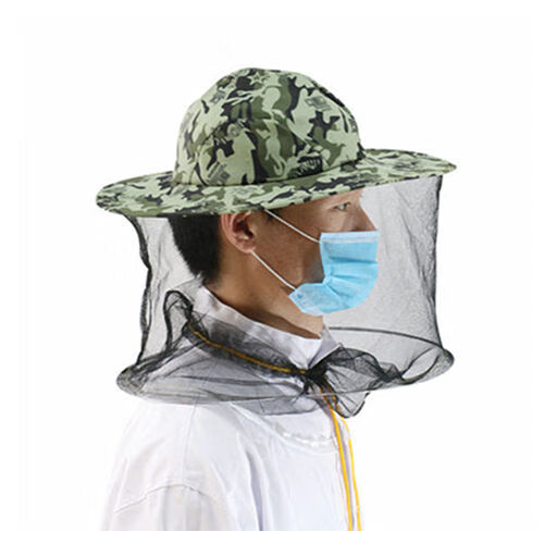 蜂帽养蜂帽子防蜂帽迷彩养蜂防护用品透气防蛰网纱防蜂帽防蚊虫帽橡胶