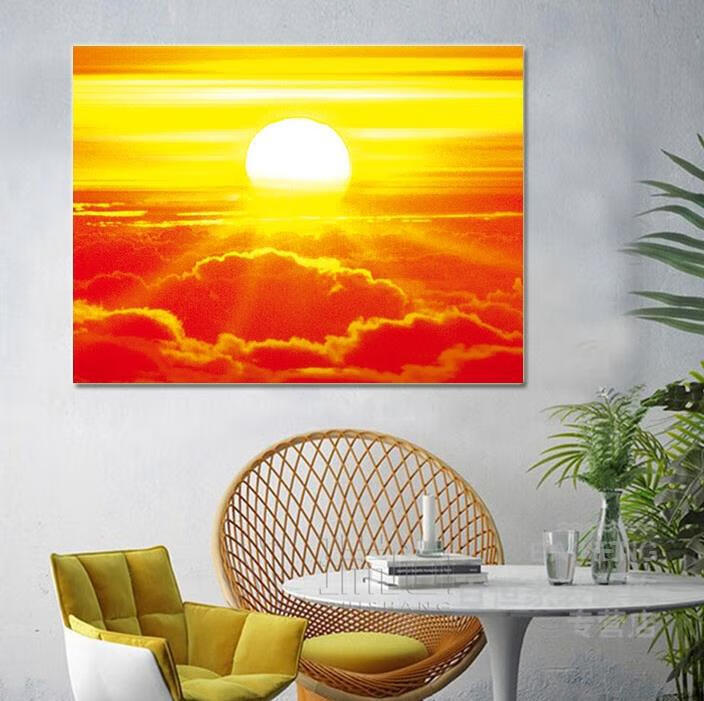 巴洛伊 太阳图案的画壁画客厅风水画日出太阳挂画装饰画 红太阳b款 60