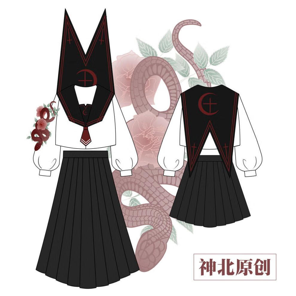 【神北jk】原创 大蛇丸 不良jk制服裙水手服套装白色长裙刺绣全套