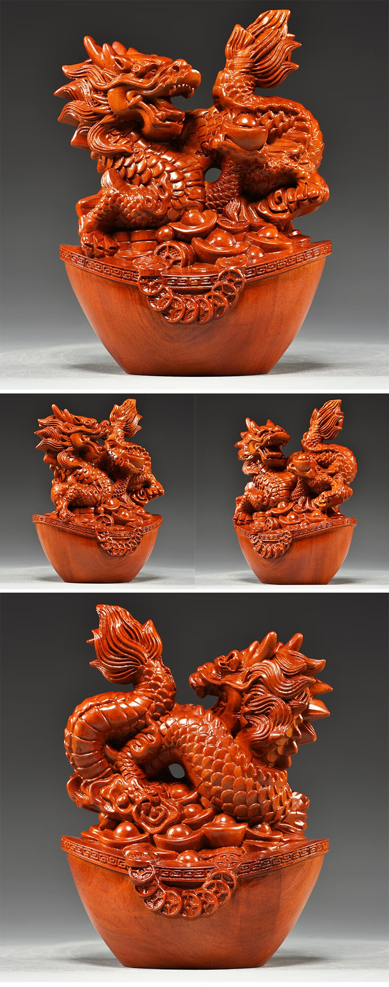 仙莱阁木雕精雕十二生肖摆件大号一套实木质鼠牛虎兔龙蛇马羊猴鸡狗猪