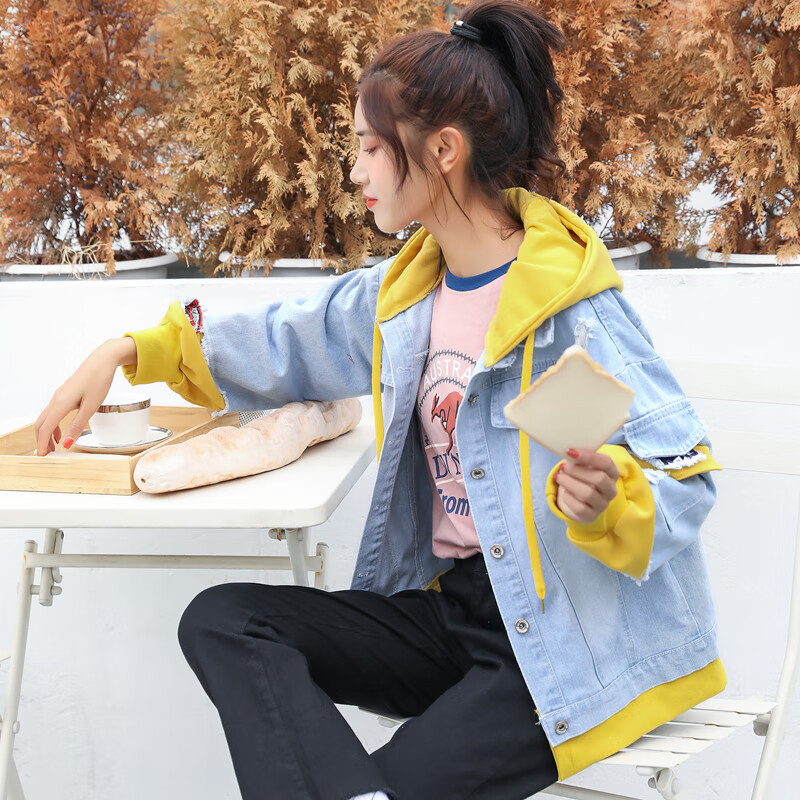 逸瑷女生外套女春秋高中生初中学生牛仔外套韩版宽松秋天冬天衣服女