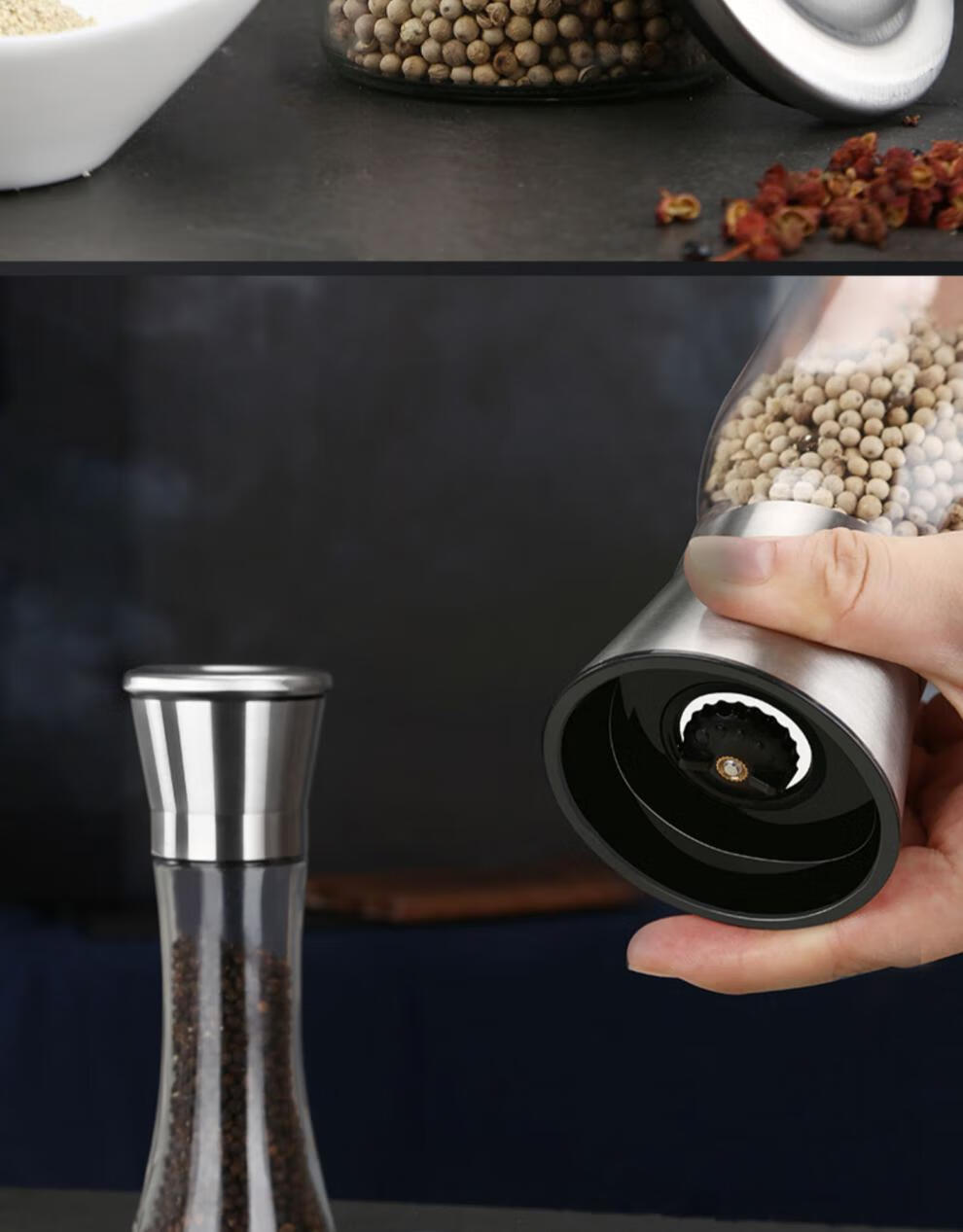 华派胡椒研磨器手动辣椒罐黑胡椒研磨器胡椒粉研磨器胡椒研磨瓶 短款