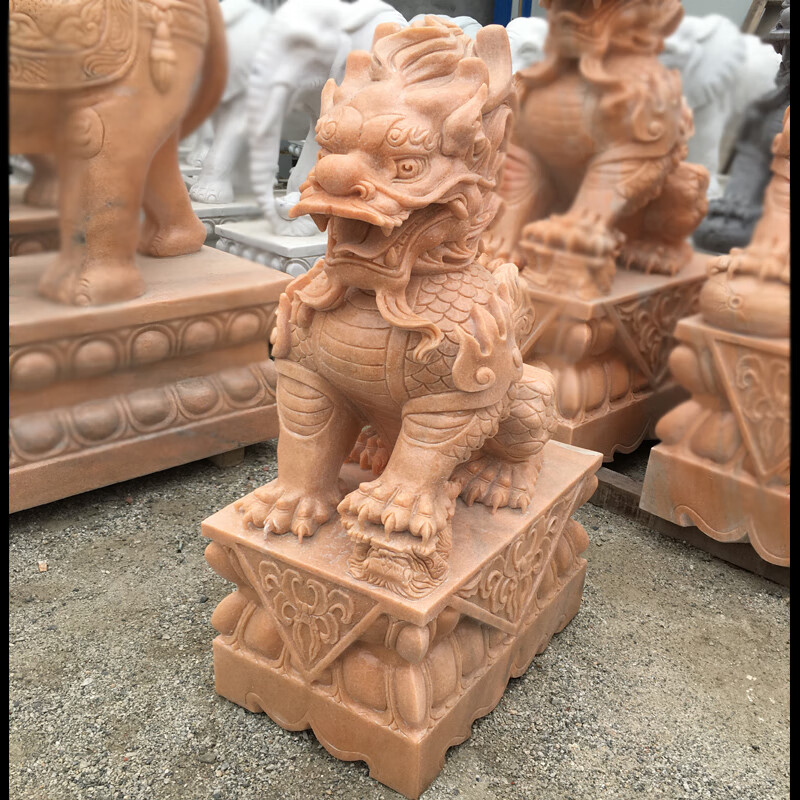 大理石汉白玉爪子石雕麒麟石头雕刻家用大门口装饰件 高度38厘米