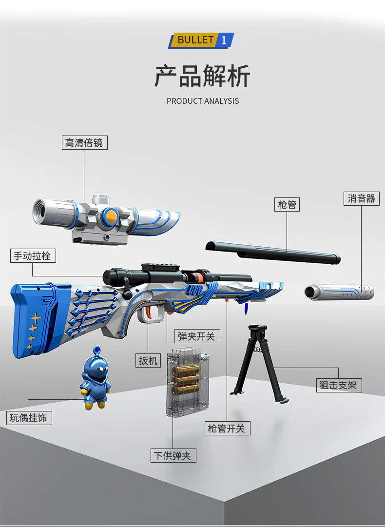 m24玩具抢大号 awm儿童枪套装抛壳软弹抢类98k吃鸡全装备男孩14岁 m24