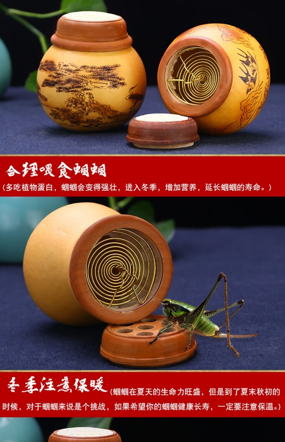 蝈蝈笼子纯铜天然葫芦蛐蛐笼鸣虫叫罐竹经典款纯手工大号高档葫芦