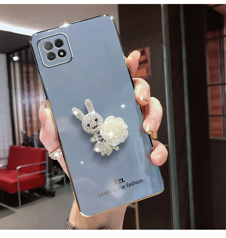 迅卡凡白色花朵水钻兔子oppoa53手机壳5g版oppo高档精孔a53可爱女生