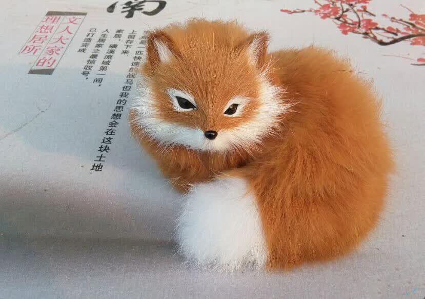 仿真皮毛动物狐狸模型摆件毛绒玩具卡通宠物白狐 浅灰色