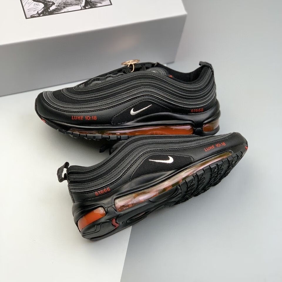 air max 97 耶稣圣水撒旦伦敦上海限定黑银头 男女气垫跑步鞋 白粉