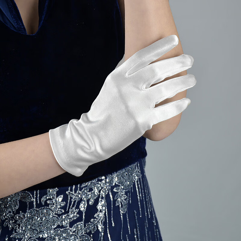 陈宣善丝绸手套珠宝白手套丝绸缎面长防晒拍照弹力礼仪首饰黑色礼服