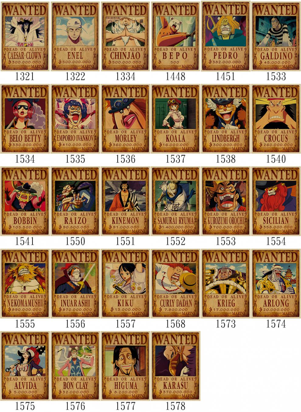 海贼王通缉令海报 15亿复古牛皮纸画 宿舍卧室海报动漫海报纸墙贴 通