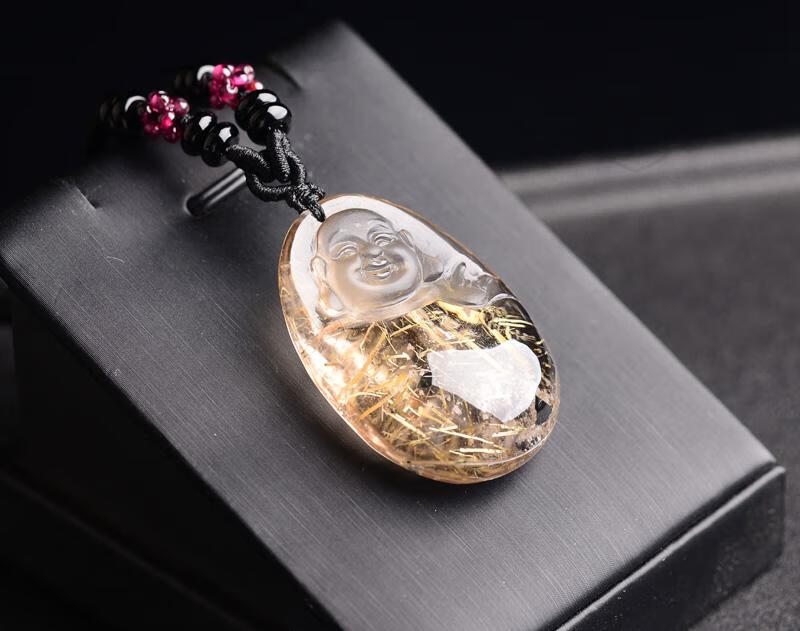 项链/吊坠 艳灿 艳灿 天然水晶挂件男女生日礼物金发晶开心佛弥勒佛