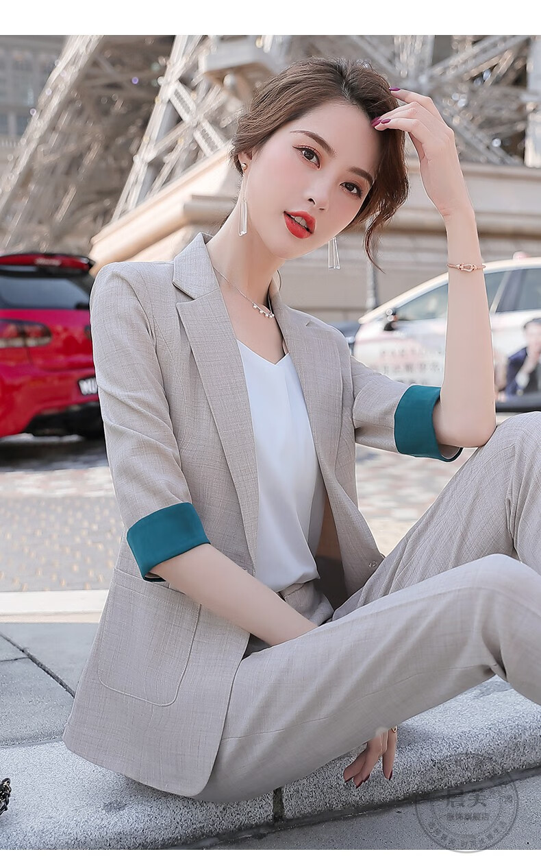 女装套装春夏装新款韩版气质中袖小西服网红款上衣时尚洋气主持人工作