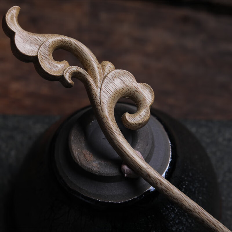 福铂睿(fbri)金丝楠木如意花发簪小叶桢楠古装盘发木质发钗古典汉服