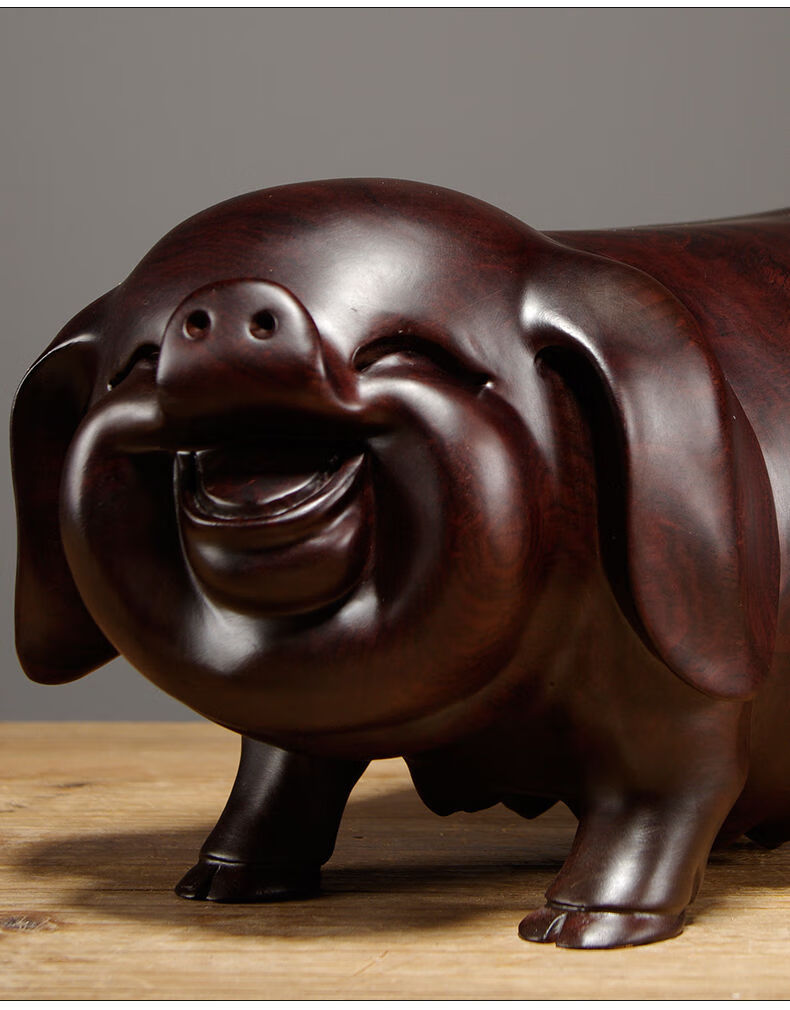 精选好礼木雕福猪摆件实木十二生肖动物家居客厅寓意装饰红木工艺礼品