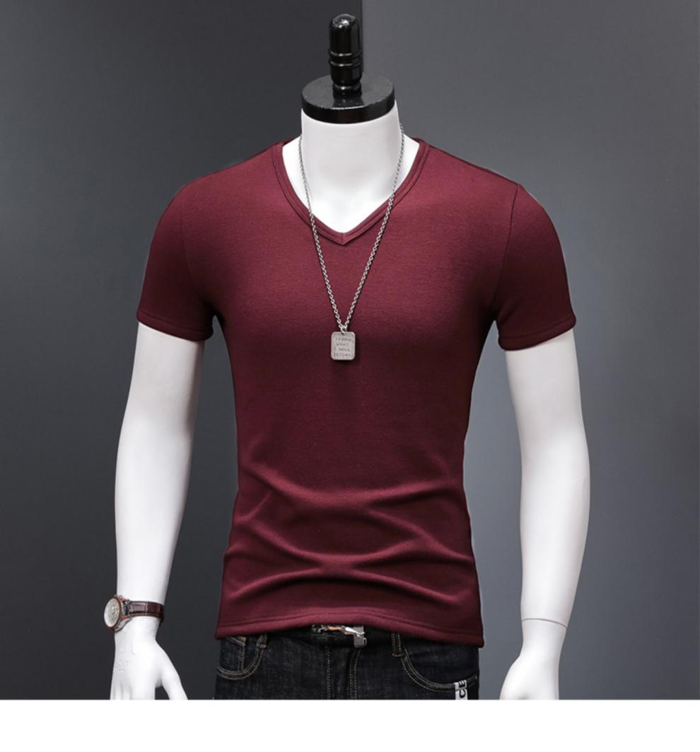 男士加绒加厚短袖t恤v领色打底衫保暖上衣服秋衣冬天棉半袖冬款网红抖