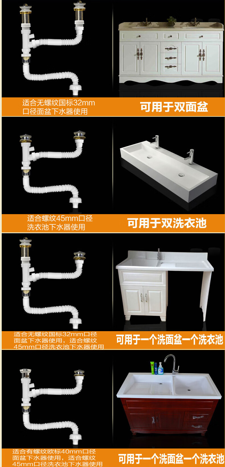 雙盆面盆y型二合一三通排水管下水管 雙面盆下水管 彈跳下水器套裝