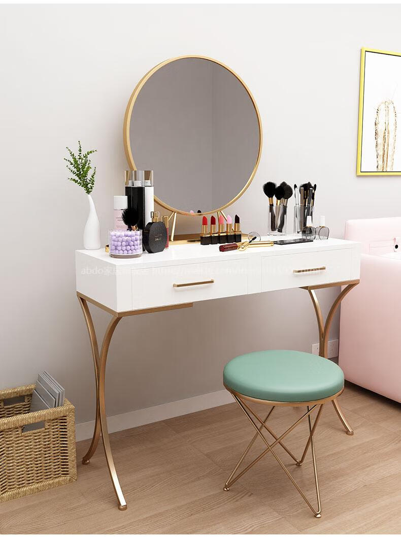 abdo 带led灯化妆镜台式桌面卧室大号梳妆镜子家用网红挂墙北欧圆形镜