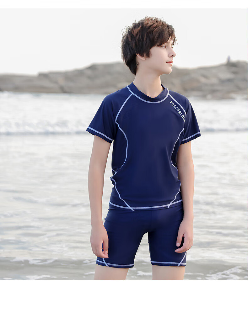 时尚分体游泳衣大童大码学生青少年泳衣泳裤套装温泉男孩泳装黑色140