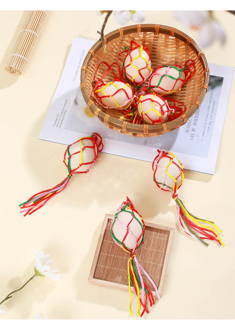 可狄 端午节鸡蛋网兜 端午节蛋兜 端午节五彩线立夏蛋袋手工编织儿童