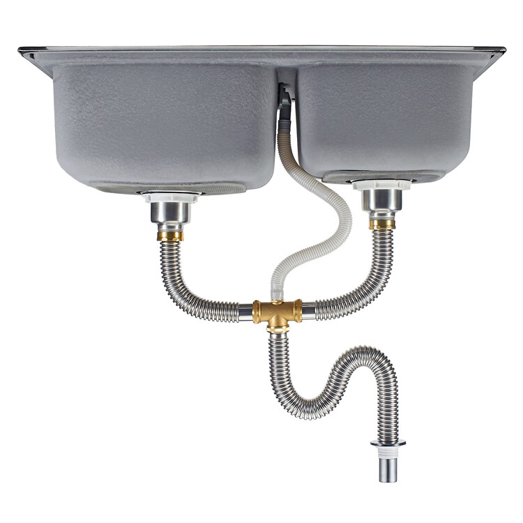 厨房水槽下水配件不锈钢洗菜盆配件防臭钢丝下水软管304下水器横管42