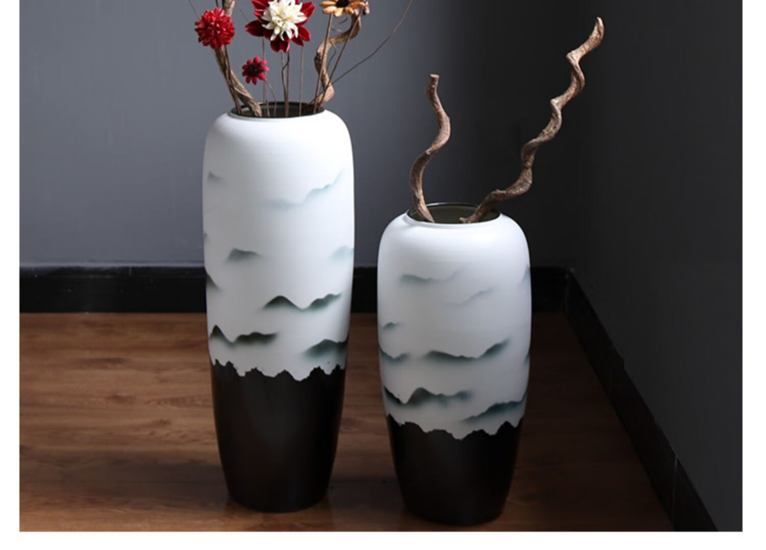 景德镇新中式落地大花瓶摆件陶瓷客厅插花干花花束摆设禅意创意水墨