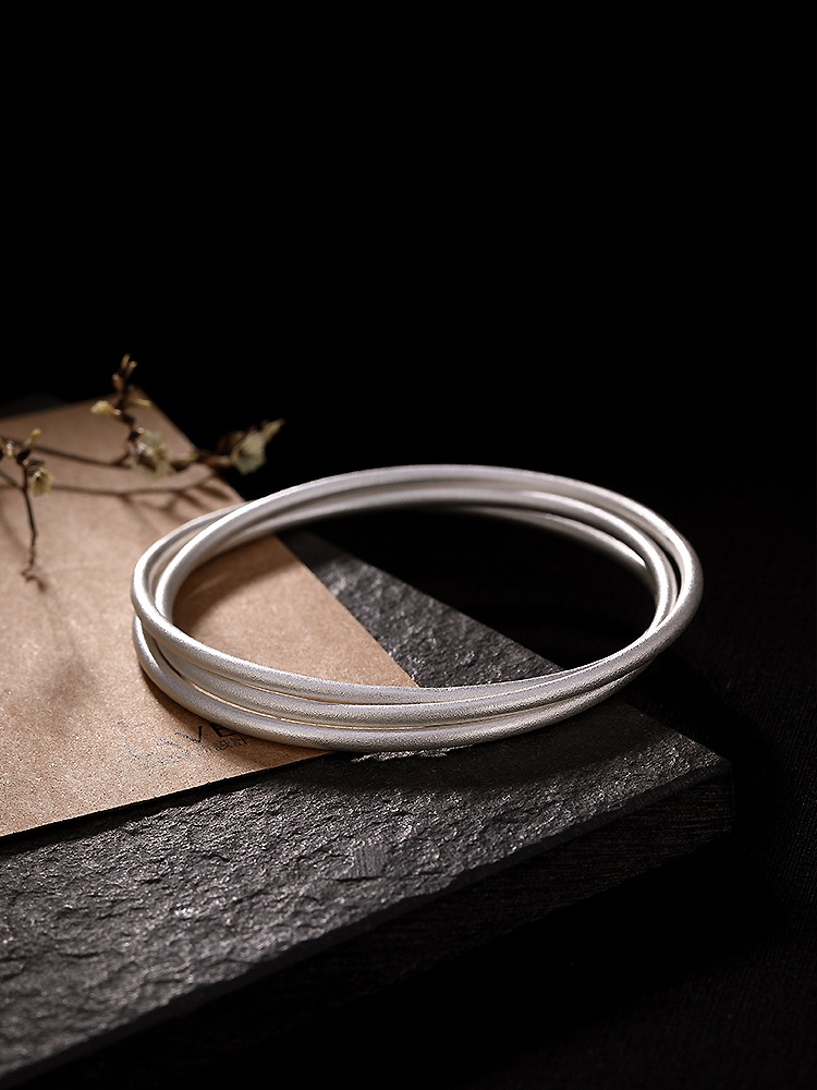 诺婉福s999足银磨砂时尚复古传承古法多圈实心闭口女银手镯手环999