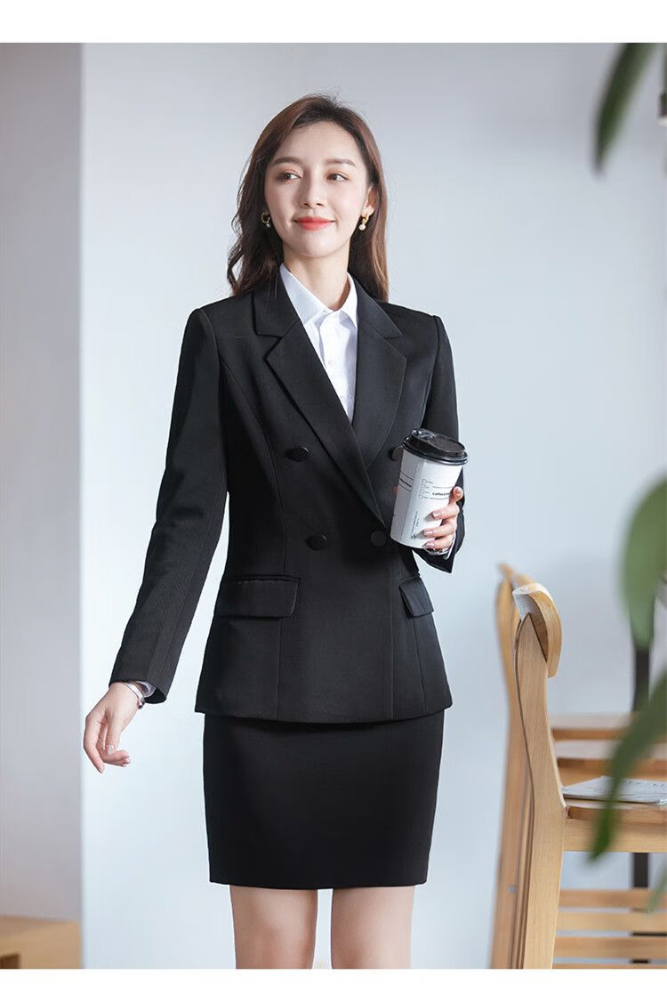 正装女套装大学生西装套装女春夏大学生面试正装女职业工作服黑色休闲