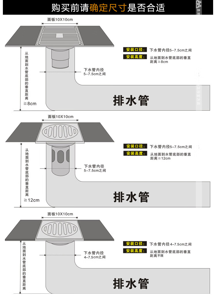 定制不锈钢地漏芯 卫生间浴室阳台洗衣机三通卫浴下水道圆形 深水封双