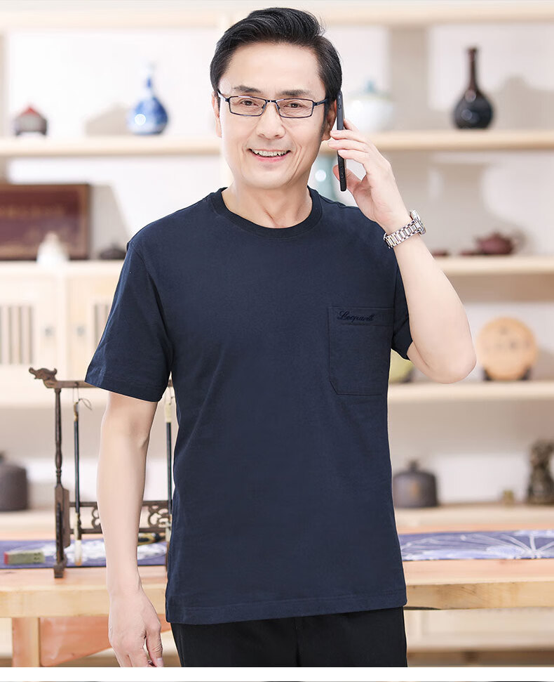 夏天中年男子t恤衫爸爸丅血体桖中老年棉质男士短袖夏装老人半袖汗衫