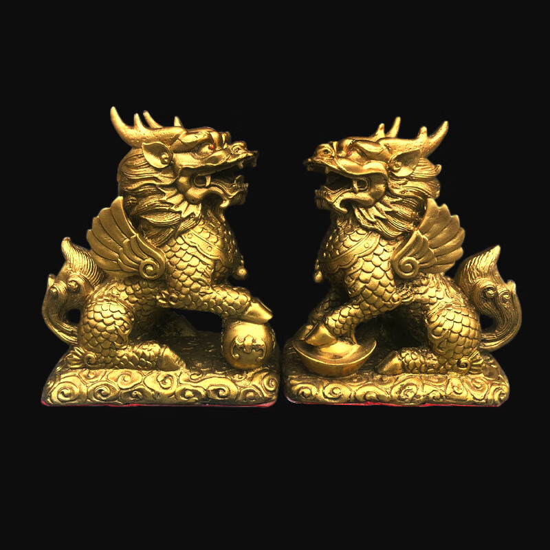 班奇盾 纯铜麒麟摆件一对风水子卧室家居 八卦麒麟超大号一对