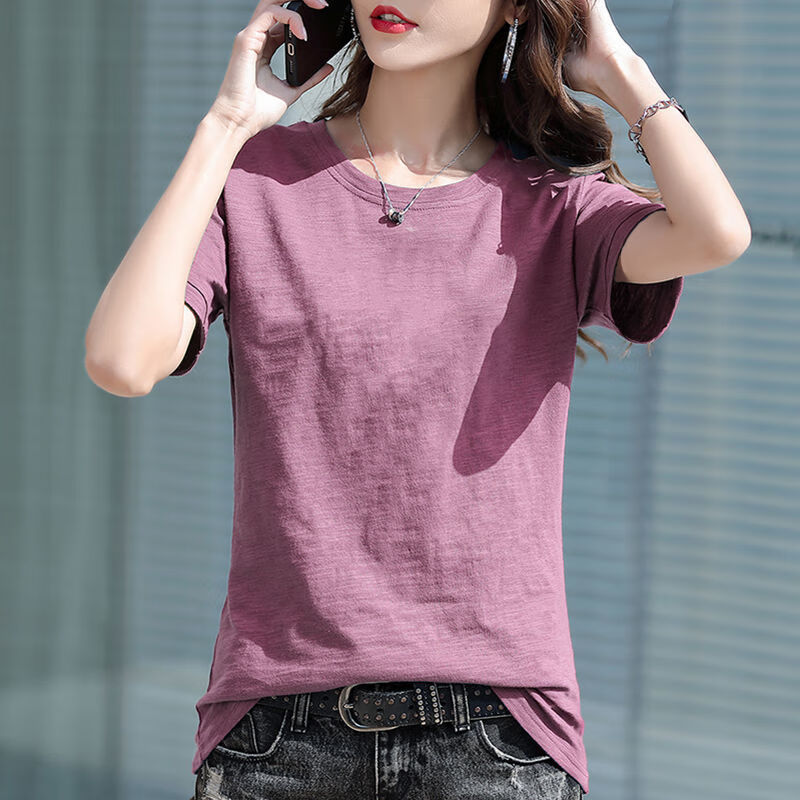 邦伊芙短袖t恤女士夏季半袖上衣 单/两件装 竹节棉短袖t恤女夏季女装