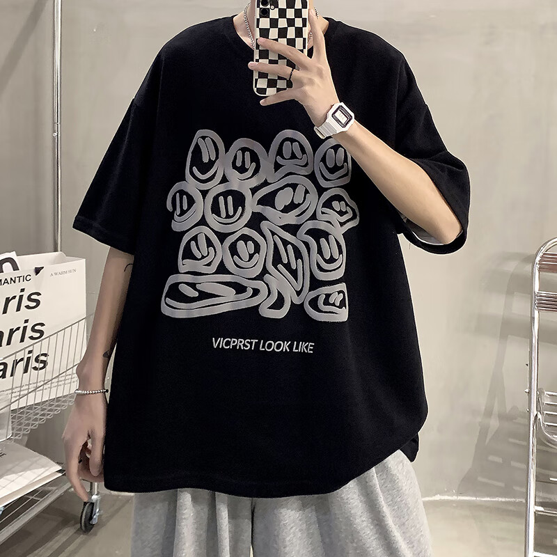 旅游小白 男装西海岸街头潮牌tribal logo bboy嘻哈街舞宽松大码短袖