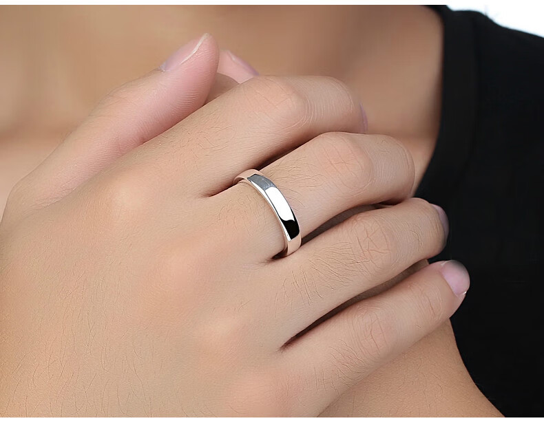 白银戒指 刻字99银男士戒指女士情侣一对戒简约素圈单身男生小指尾戒