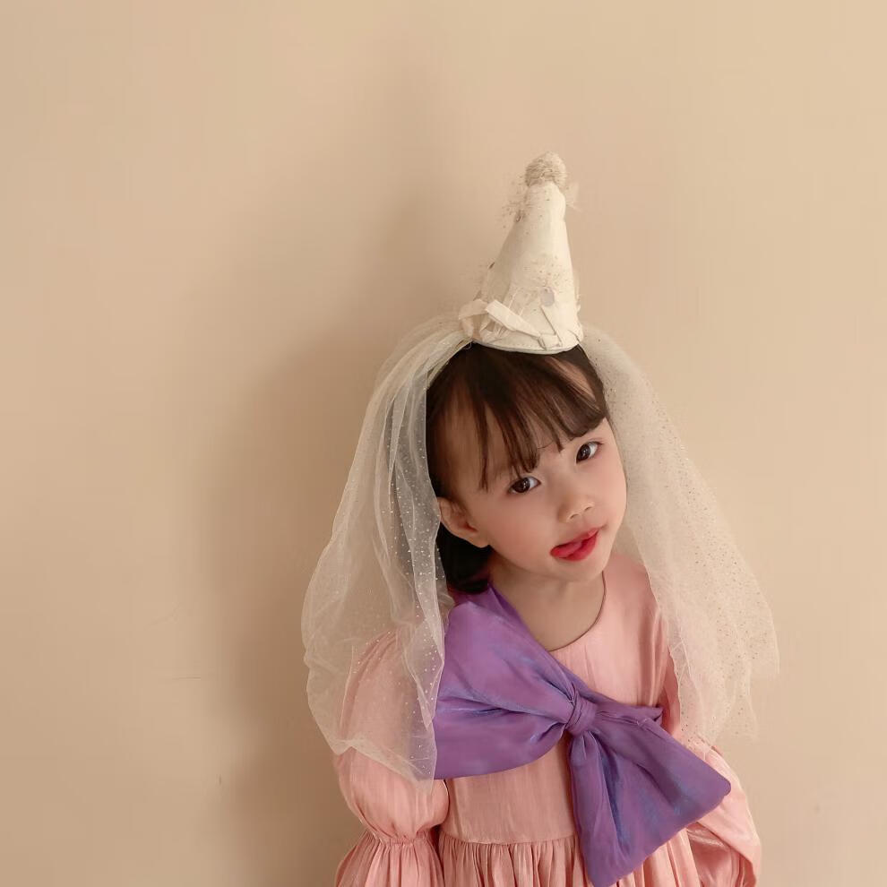 生日帽可爱儿童亮片头纱小女孩生日头饰帽子发箍女童头箍公主宝宝发饰