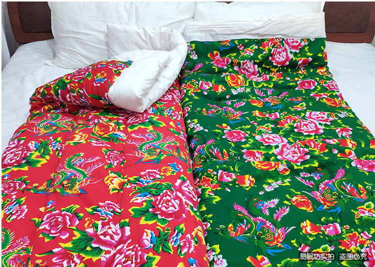 东北大花布凤凰牡丹老式包边被子棉被褥面结婚用传统手工棉花喜被红