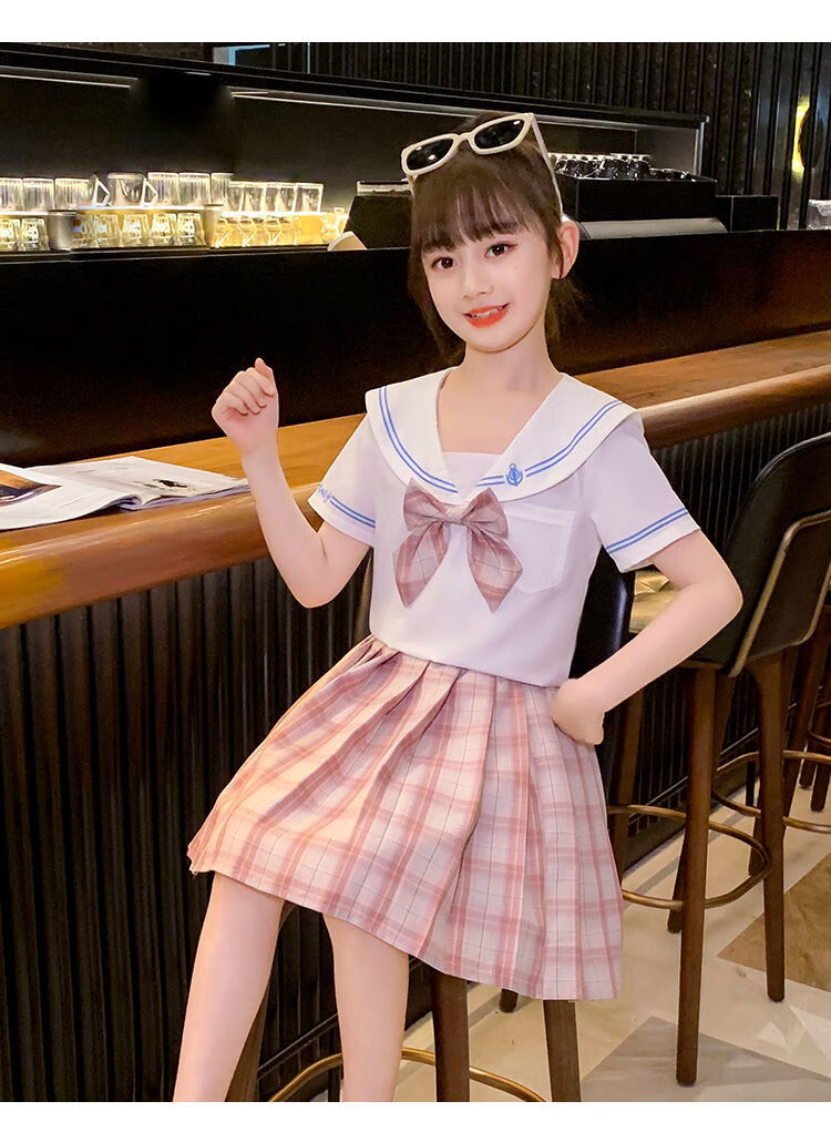 捡漏价女童jk裙校服衬衫儿童夏季裙制l服半身裙夏套装短裙夏装裙子格